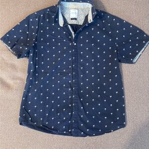 Denim & Flower Dark Blue Shirt with White Palm Design